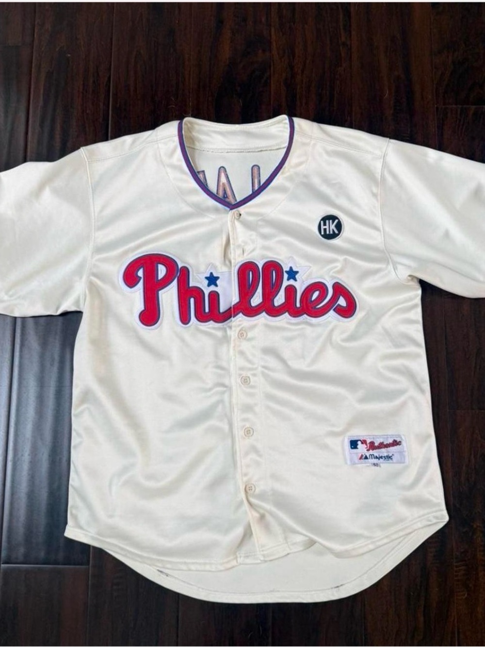 Vintage Majestic Cream Phillies Baseball Roy Halladay Jersey